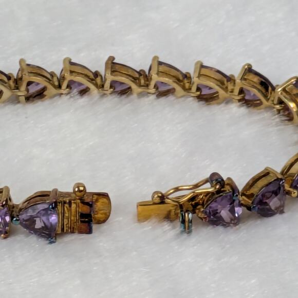 UTG Thailand Sterling 925 Gold Vermeil Lab Purple Sapphire Bracelet 7" Triangle - Picture 7 of 8